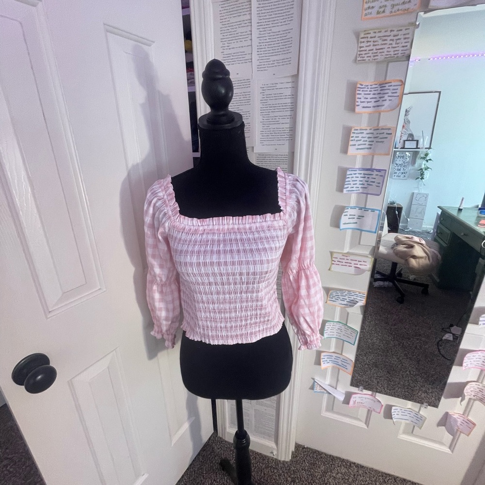 pink and white checkered top